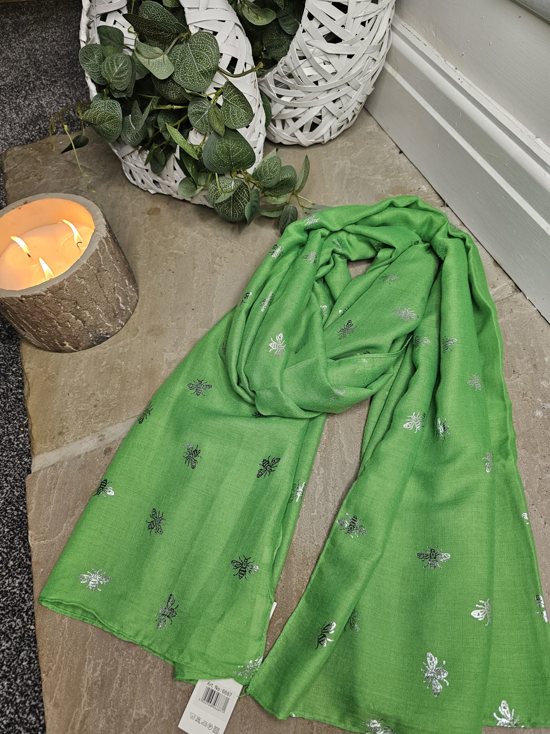 Escape To Comfort Embellished Scarf In Green • Impressions Online Boutique